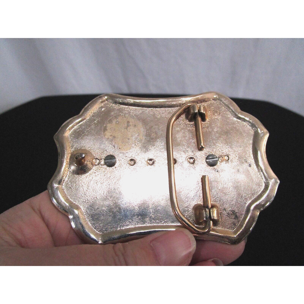 Vintage Blue & Gold Metal Agate Stone Western Belt Buckle Fits Up Up To 2" Belt - Picture 3 of 3